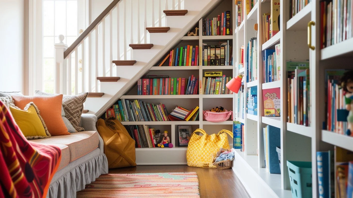 Tangga dengan Rak atau Ruang Penyimpanan di Bawahnya